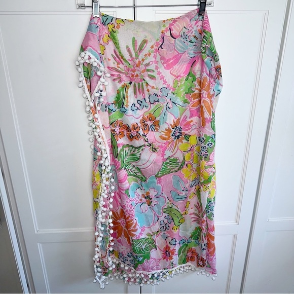 Lilly Pullitzer Target Nosey Posie Scarf With Pom Poms Swim Cover-Up - Picture 2 of 9